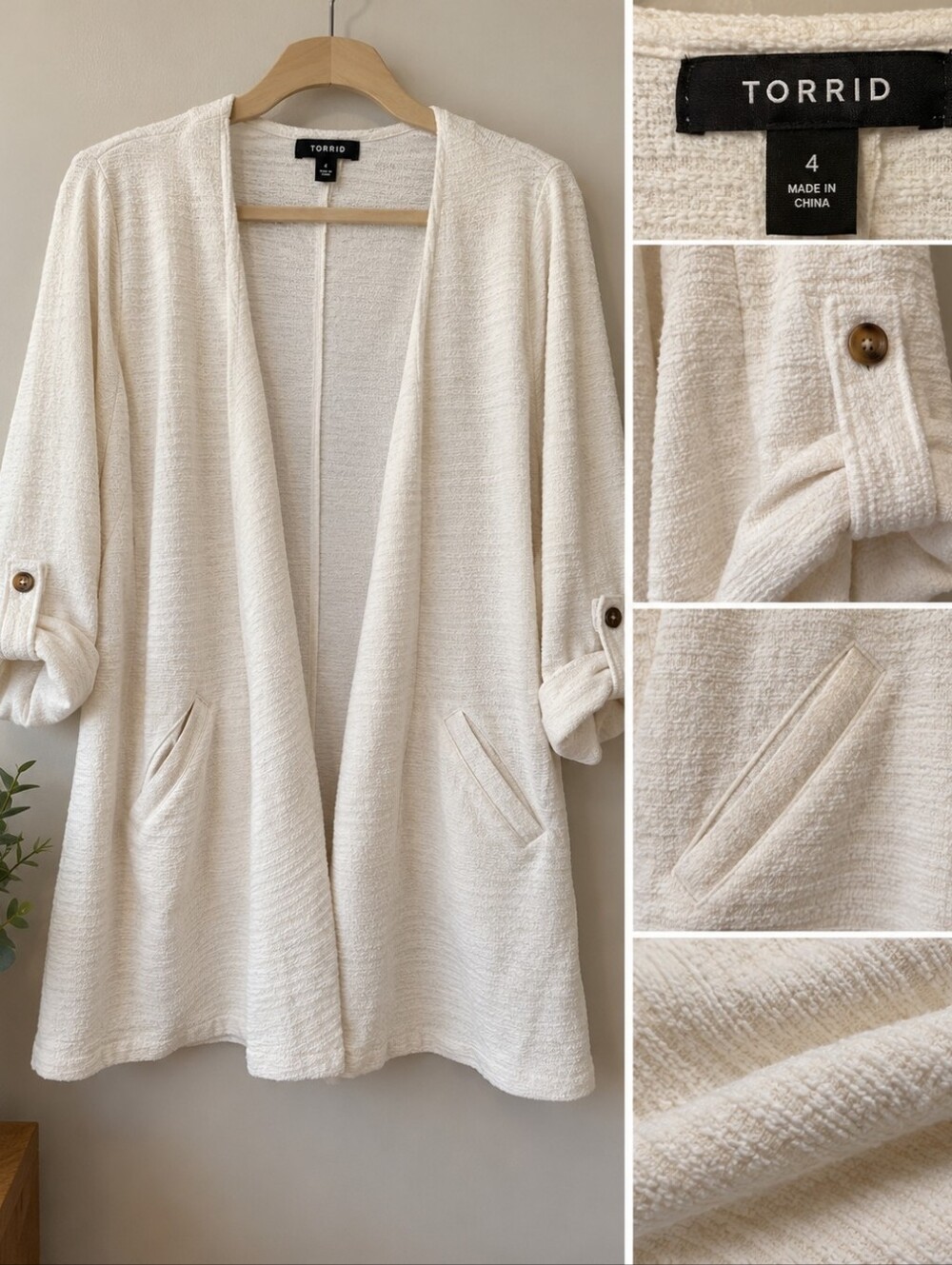 Torrid Cream Open-Front Women's Cardigan Sweater